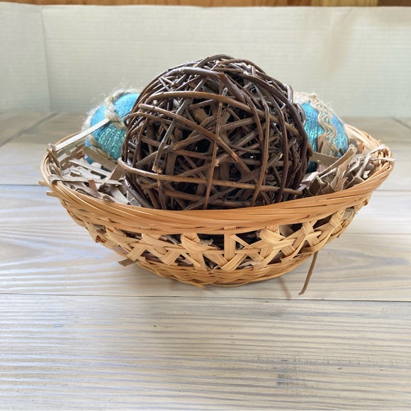 DECORATIVE BASKET Nautical Beach Coastal Centerpiece Filler Orbs Balls Wicker - Picture 5 of 11